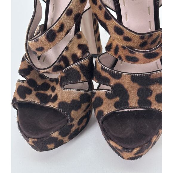 ⭐️ Miu Miu Leopard Print Pony Hair Platform Sandals Size 37 / 7 - Picture 5 of 11